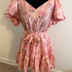 LoveShackFancy Floral Pink Puff Sleeve Dress SZ 12